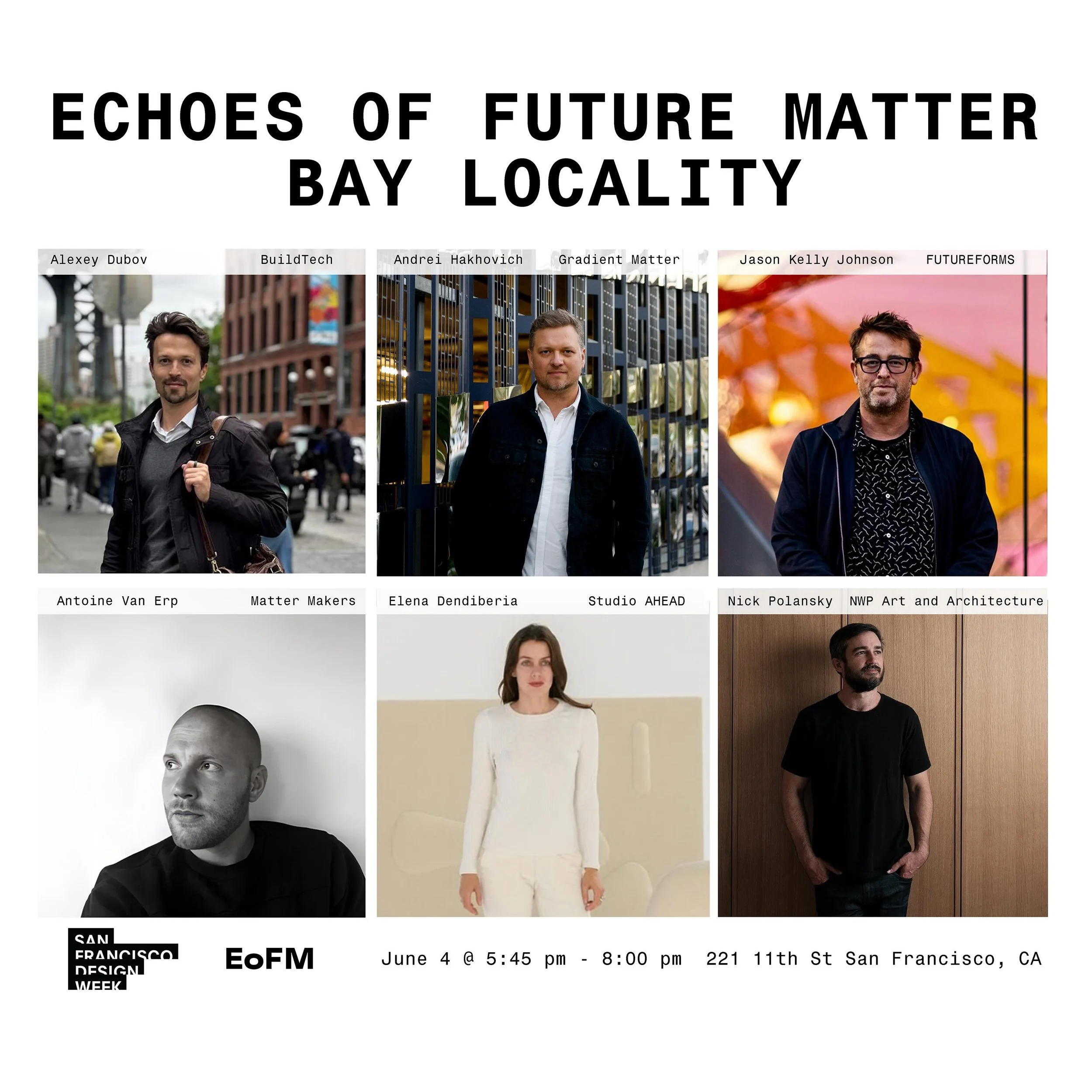 We are thrilled to announce our next event during San Francisco Design Week @sfdesignweek - Bay Locality: The Future Matter 
 
A live panel exploring how Bay Area place its fog, coastlines, and material memory becomes the raw material for architectur