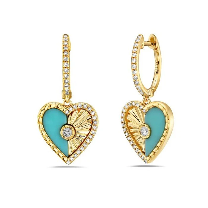 Turquoise Gold Heart Earrings