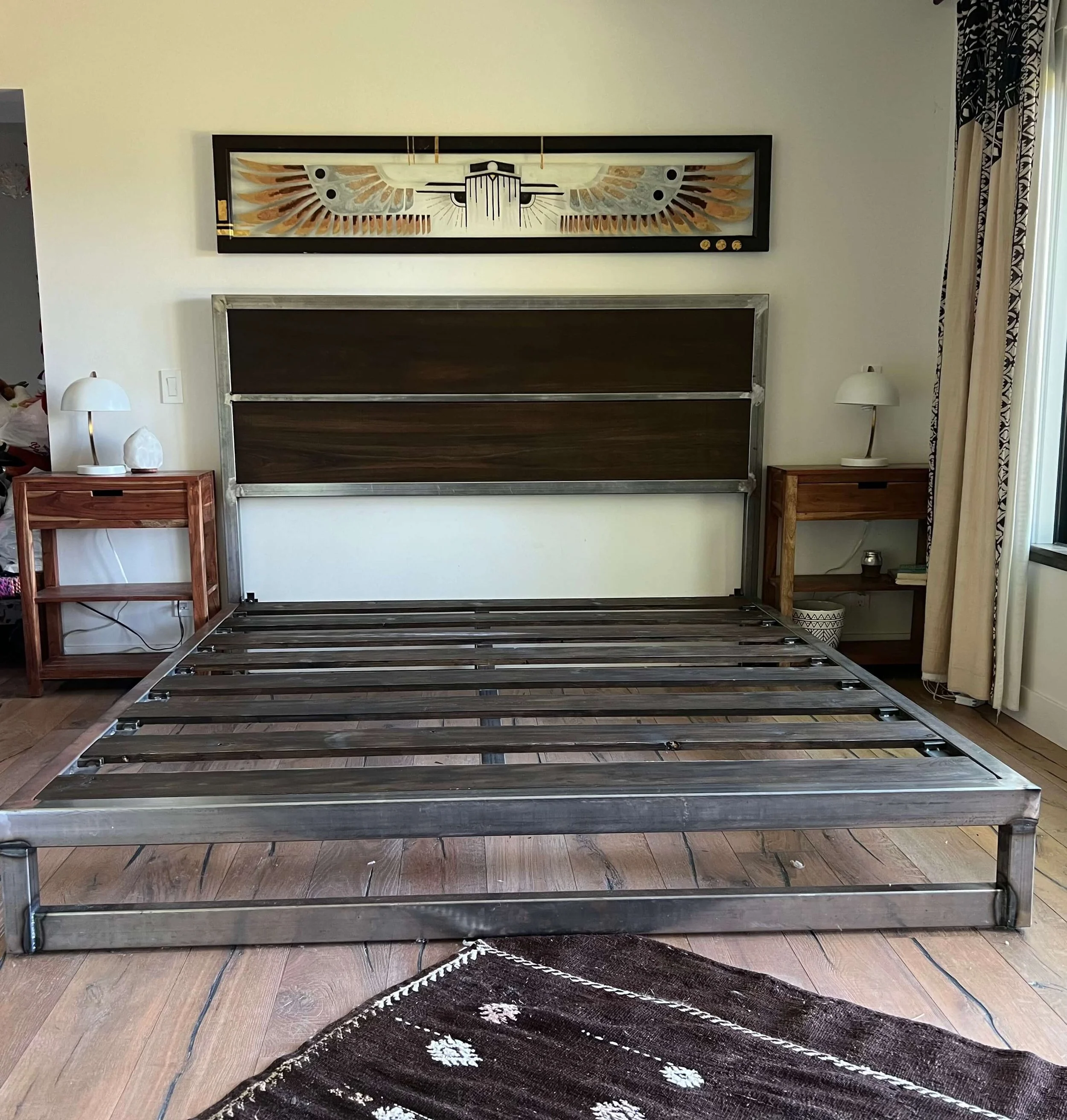 custom steel king bed frame with wood made in nevada county ca