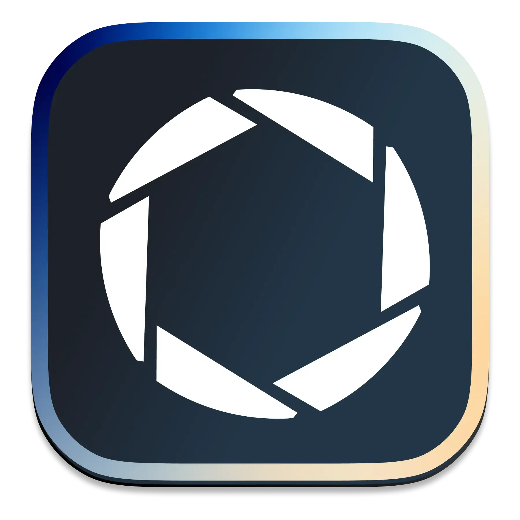 Icon of a camera shutter inside a rounded square with a gradient border.