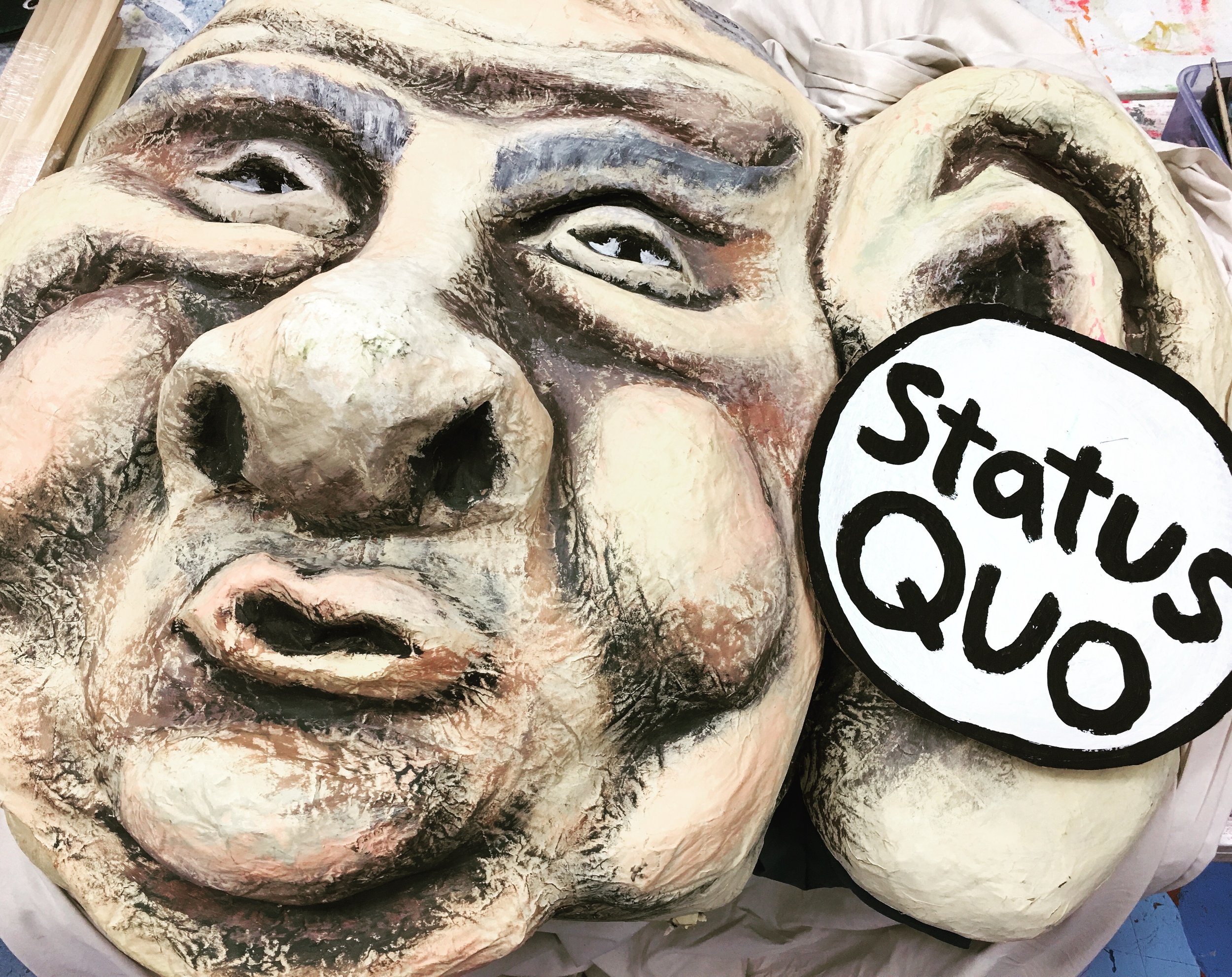 Big Ear for Business (small ear for the people) politician puppet created in community workshops 