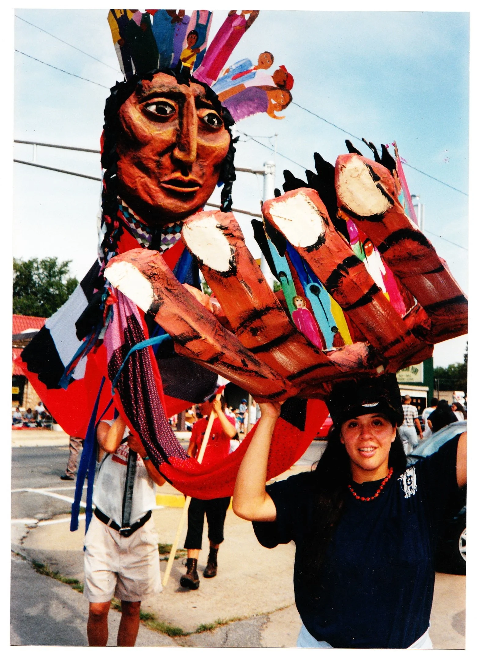 Dana Tiger with Nancy Ward puppet created with Cherokee Elders for Cherokee National Holidays, 1997