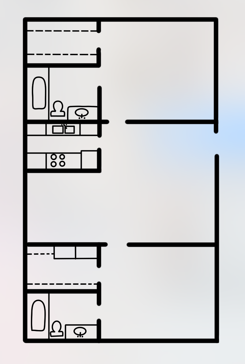 2 Bedroom 2 Bathroom (1000 sq ft)