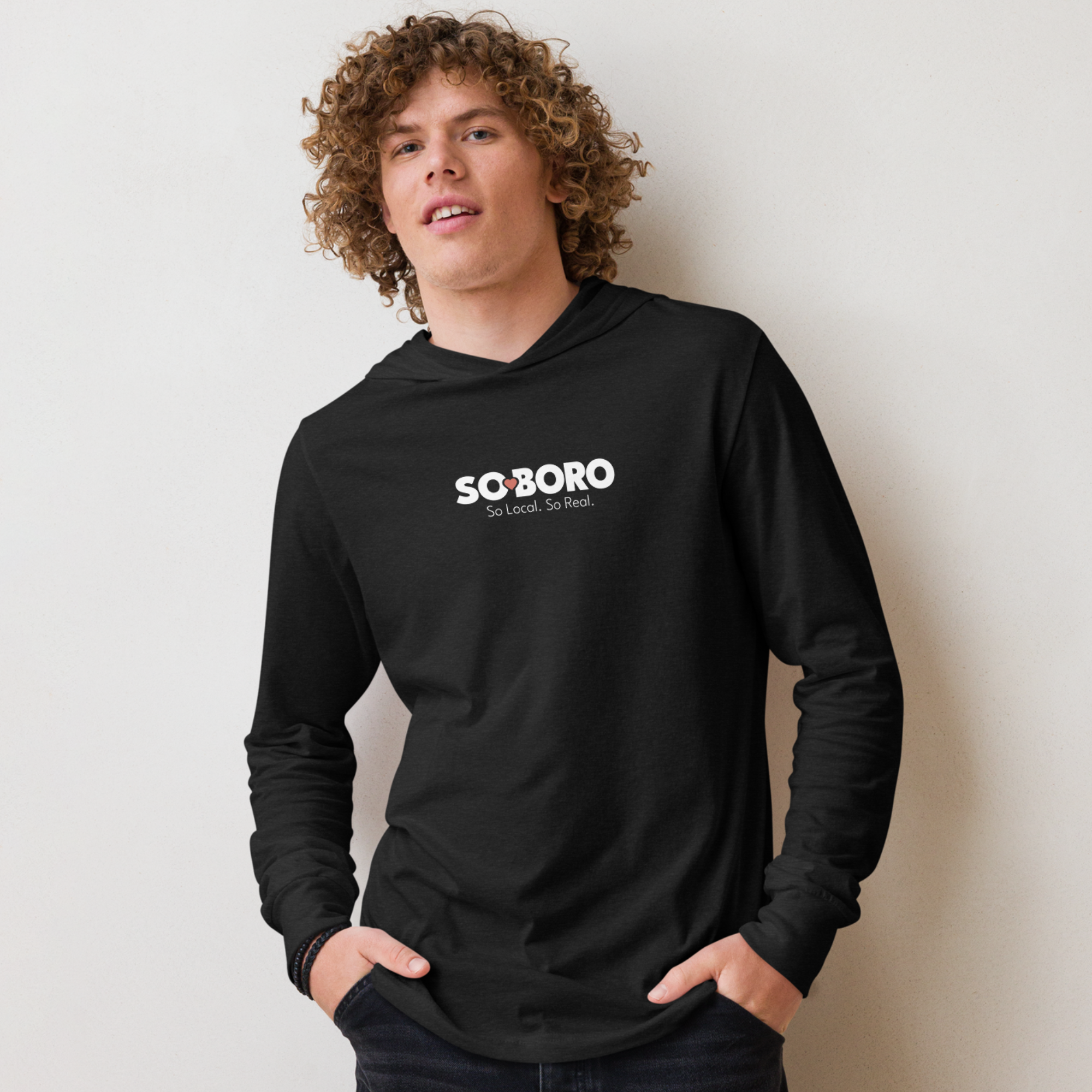 Unisex Hooded Long Sleeve Tee_male front charcoal.png