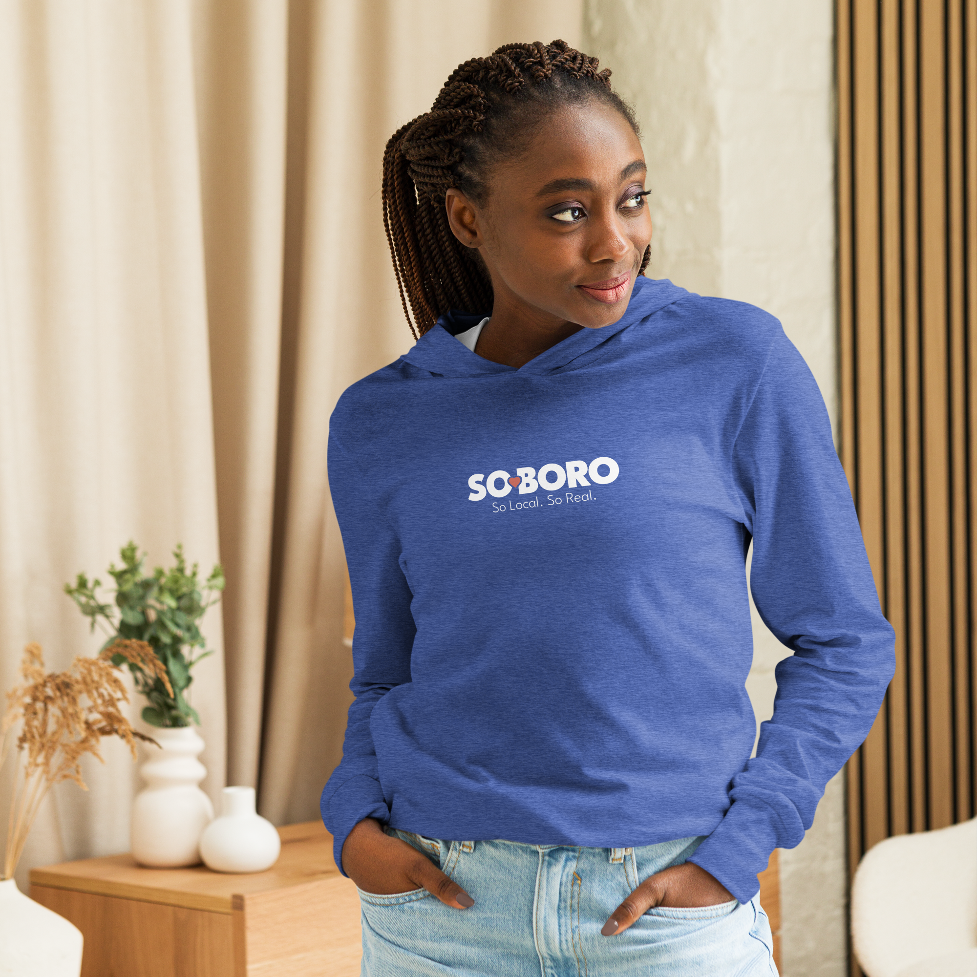 Unisex Hooded Long Sleeve Tee_femal front royal blue.png