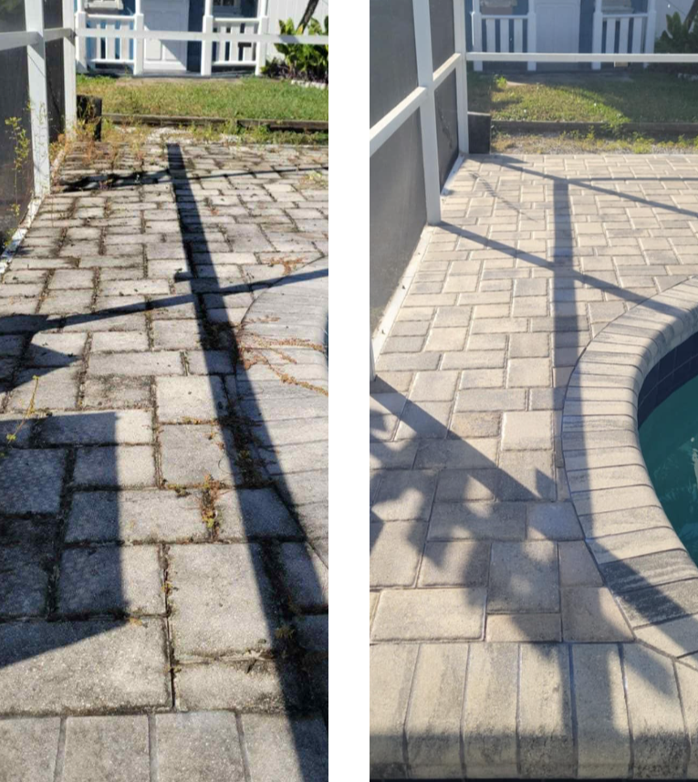 A wheelbarrow filled with garden debris, including leaves and grass clippings, on a green lawn.