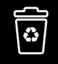 A black and white icon of a trash can with a recycling symbol