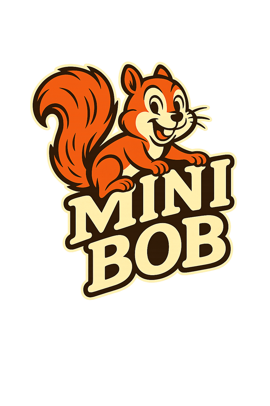 Logo de la marque Mini Bob avec un écureuil orange souriant et le texte "MINI BOB" en dessous.
