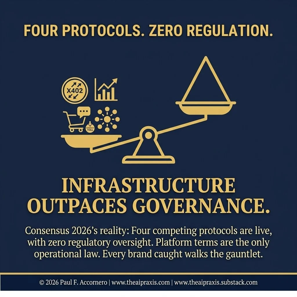 Four Protocols, Zero Regulation: The Governance Gauntlet at Consensus 2026