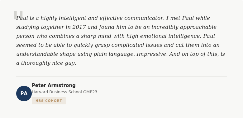 Endorsements from De'Longhi Group executives, Harvard Business School peers, and industry partners on two decades of global commercial leadership.