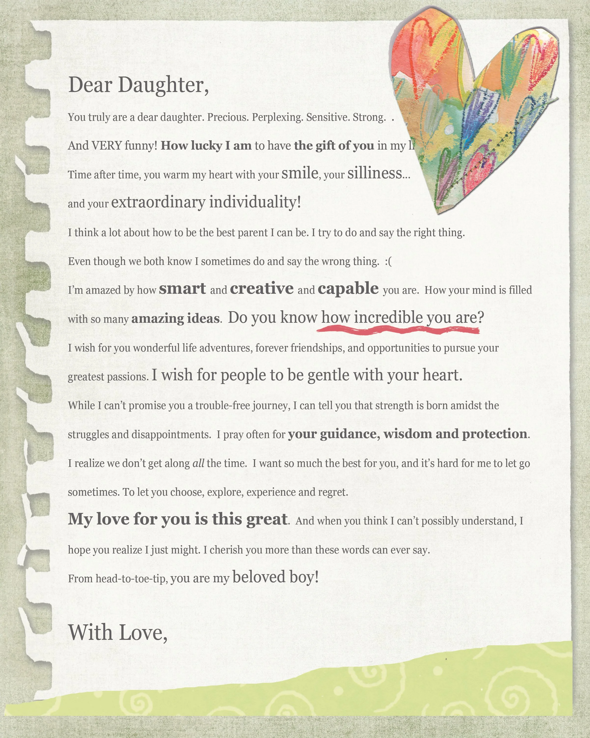 Dear Daughter Love Letter
