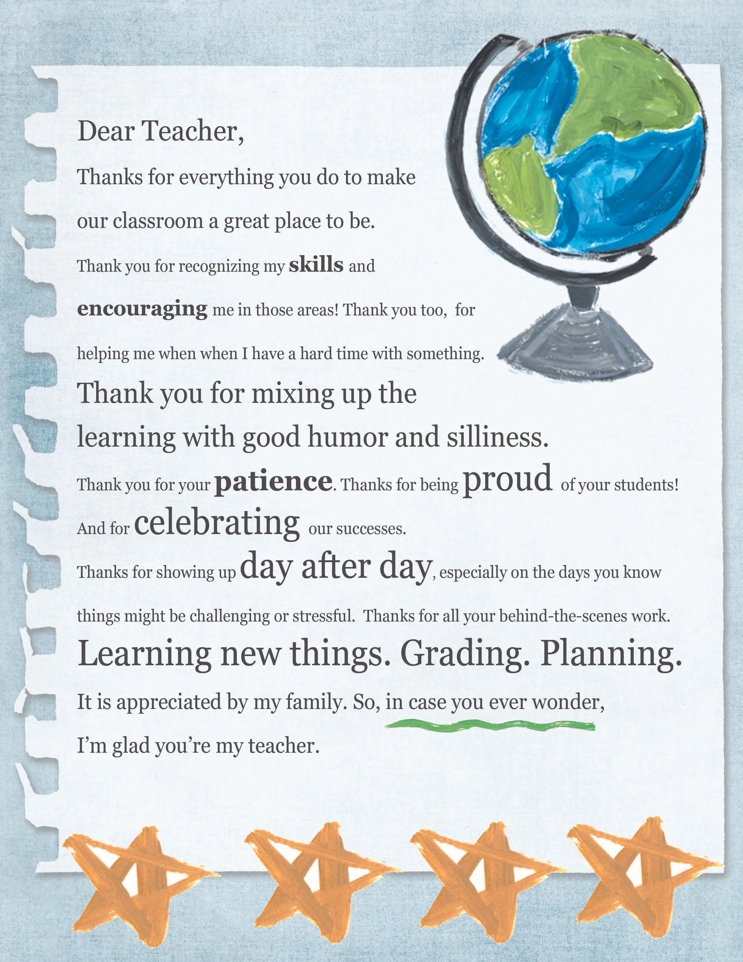 Dear Teacher Appreciation Letter