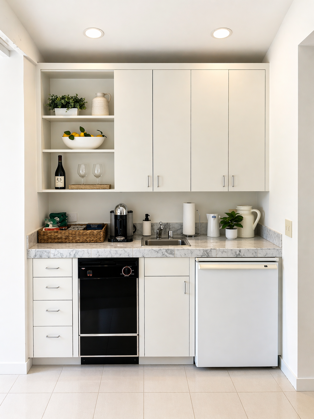 Modern minimalist kitchenette with marble accents.png