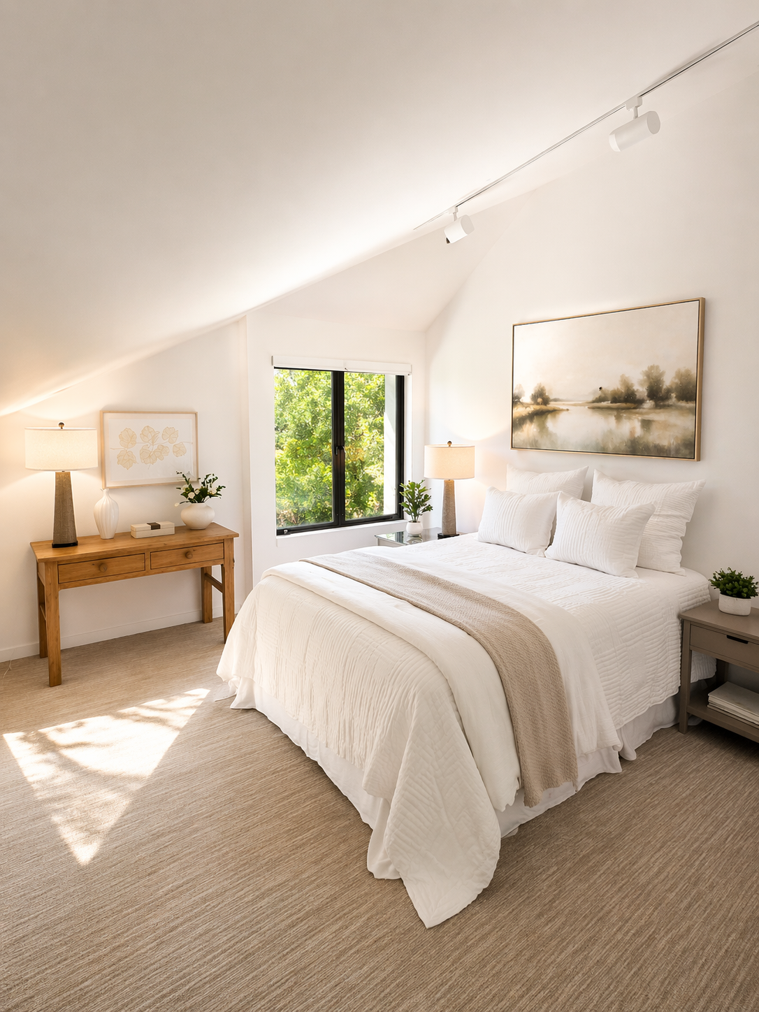 Bright minimalist attic bedroom with plants.png