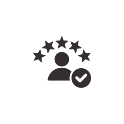 Icon of a person with five stars above their head and a checkmark.