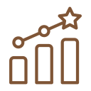 Graph with bars and a line chart ending in a star symbol, representing growth or success