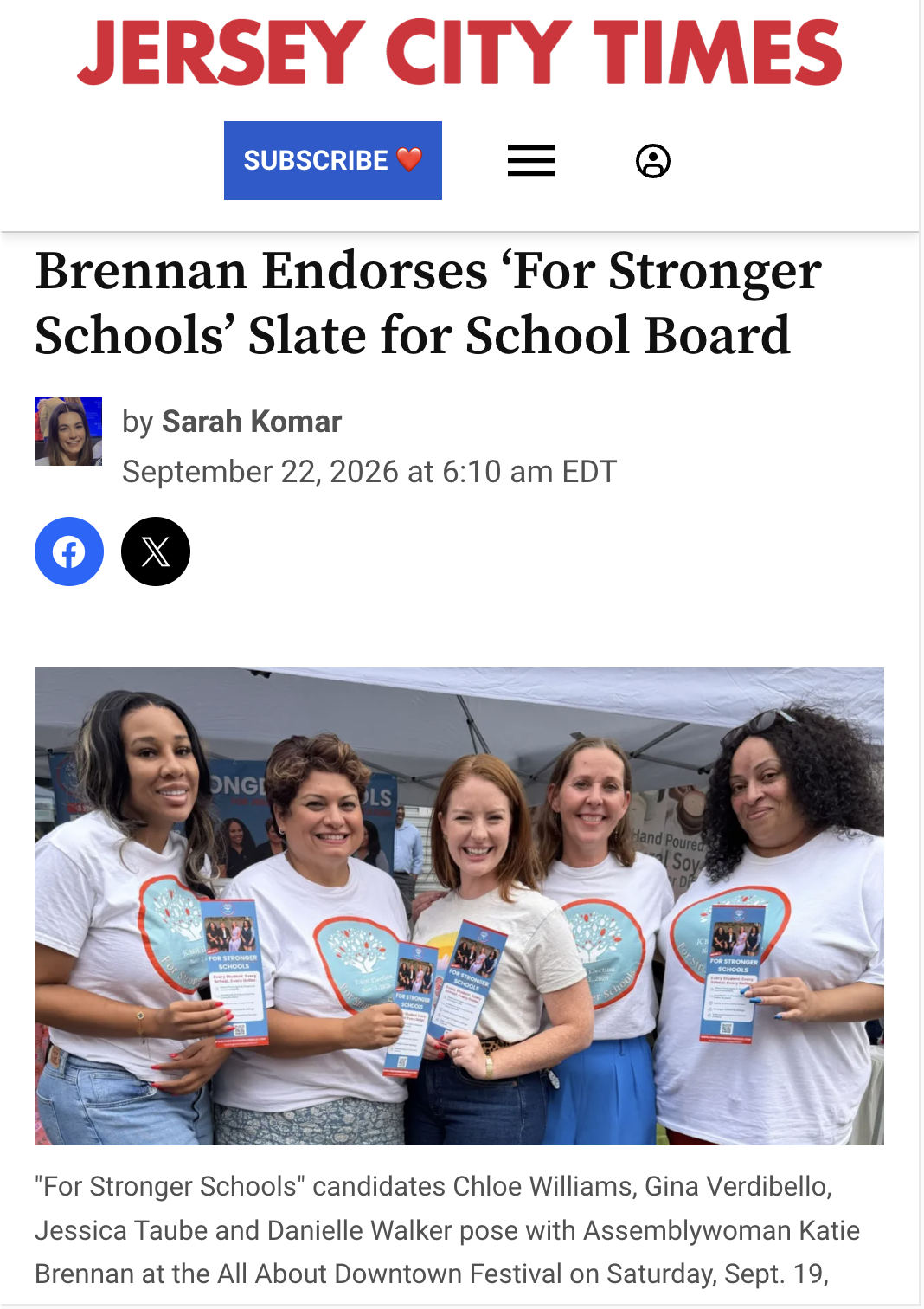 Brennan Endorses ‘For Stronger Schools’ Slate for School Board