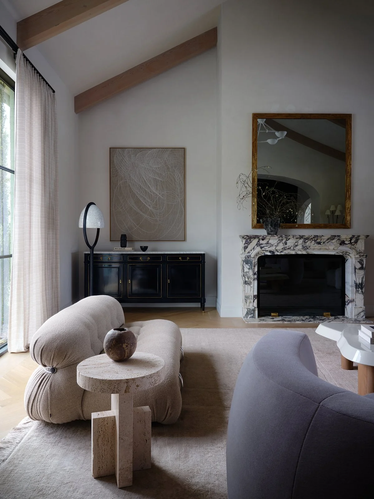 Westlake Custom Home in Austin TX Living Vaulted Ceiling with Fireplace Photo