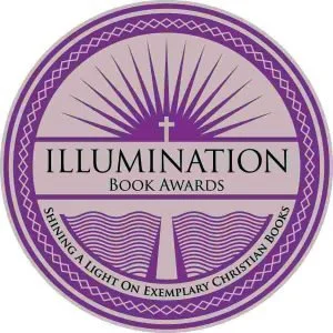 Purple circular logo for the Illumination Book Awards, featuring a cross, rays of light, and an open book with the slogan 'Shining a Light on Exemplary Christian Books.'