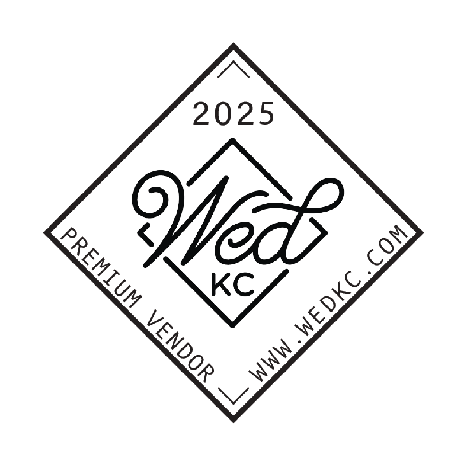 Black and white logo for Wed KC, a wedding vendor in Kansas City, featuring the website wedkc.com and the year 2025.