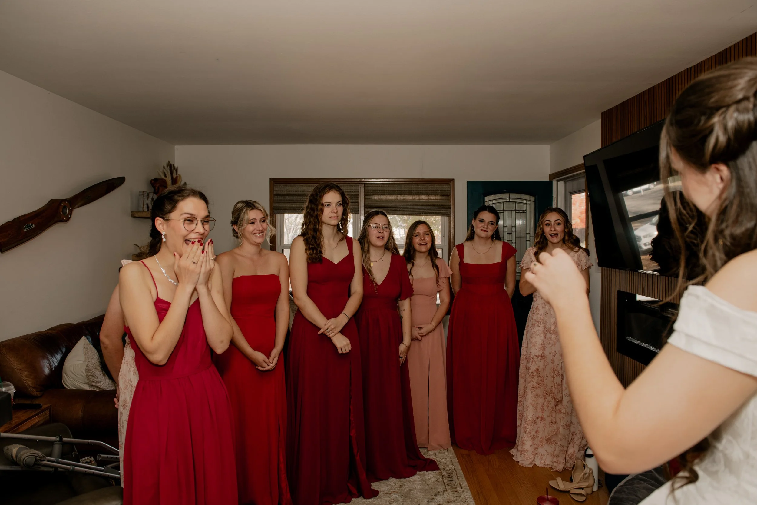 A first look with bridesmaids