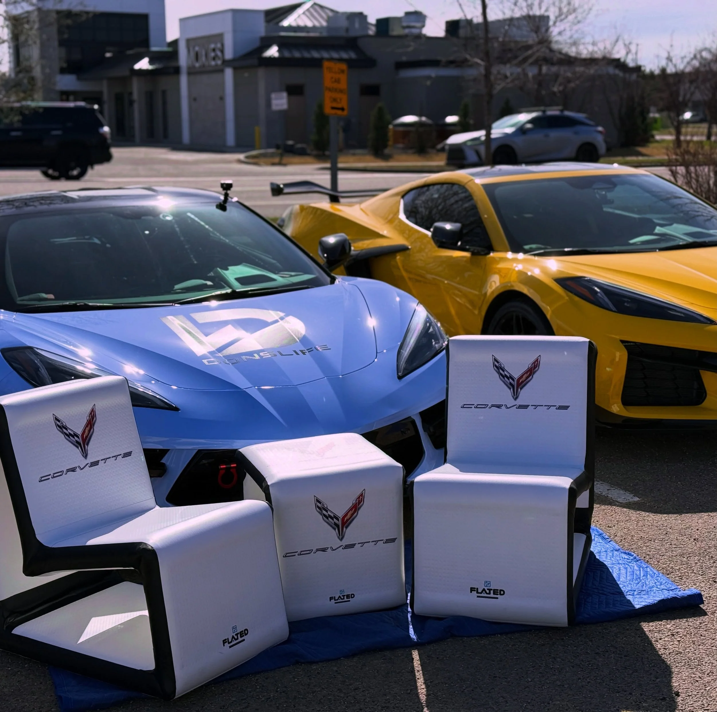 This Is Real 👀 Corvette Inflatable Furniture that fits in your Corvette&rsquo;s Frunk @flated #corvette #accessories #carshows #jorts #corvettefashion