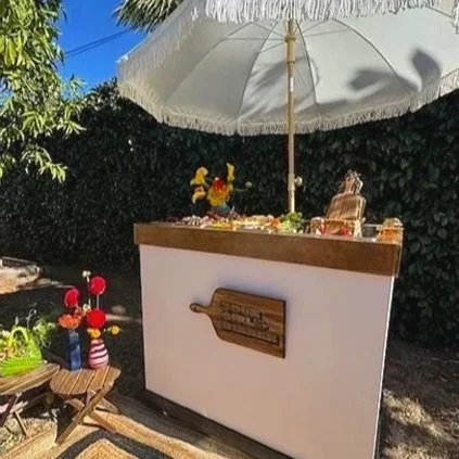 Your Girl Dinner mobile charcuterie cart filled with artisan cheeses, cured meats, fresh fruit, crackers, and gourmet snacks for event catering in San Diego.”