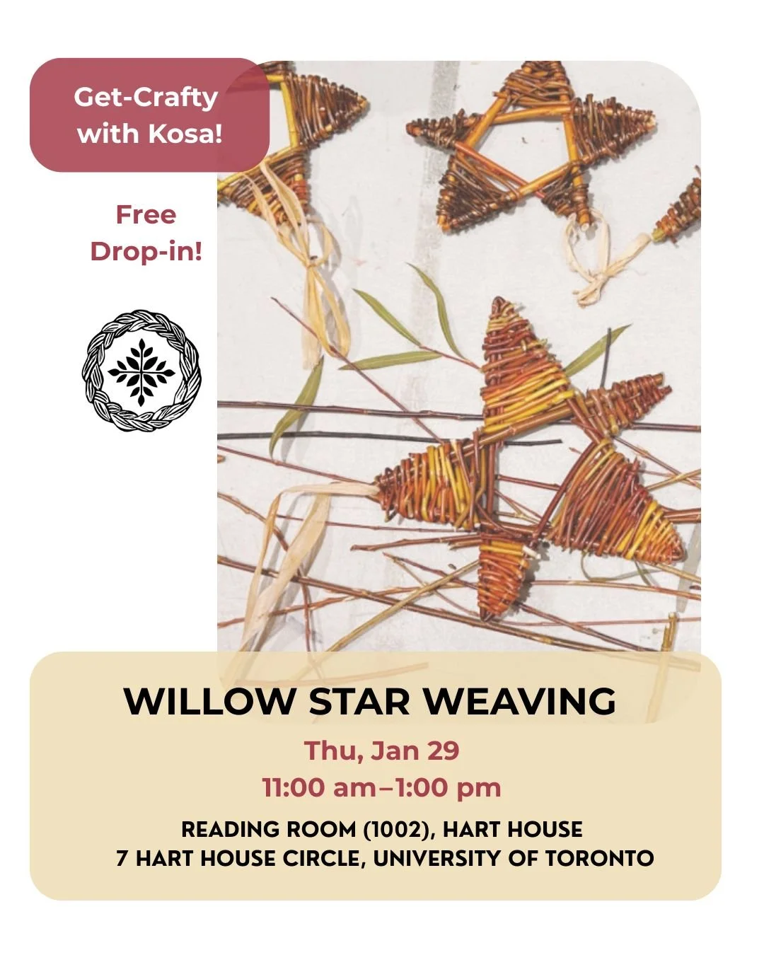 Come play with willow and craft a little magic! Join artist Sammy for a hands-on creative session using freshly harvested, wonderfully bendy willow branches. Together, we&rsquo;ll weave beautiful star shapes that can brighten your home, garden, or gi