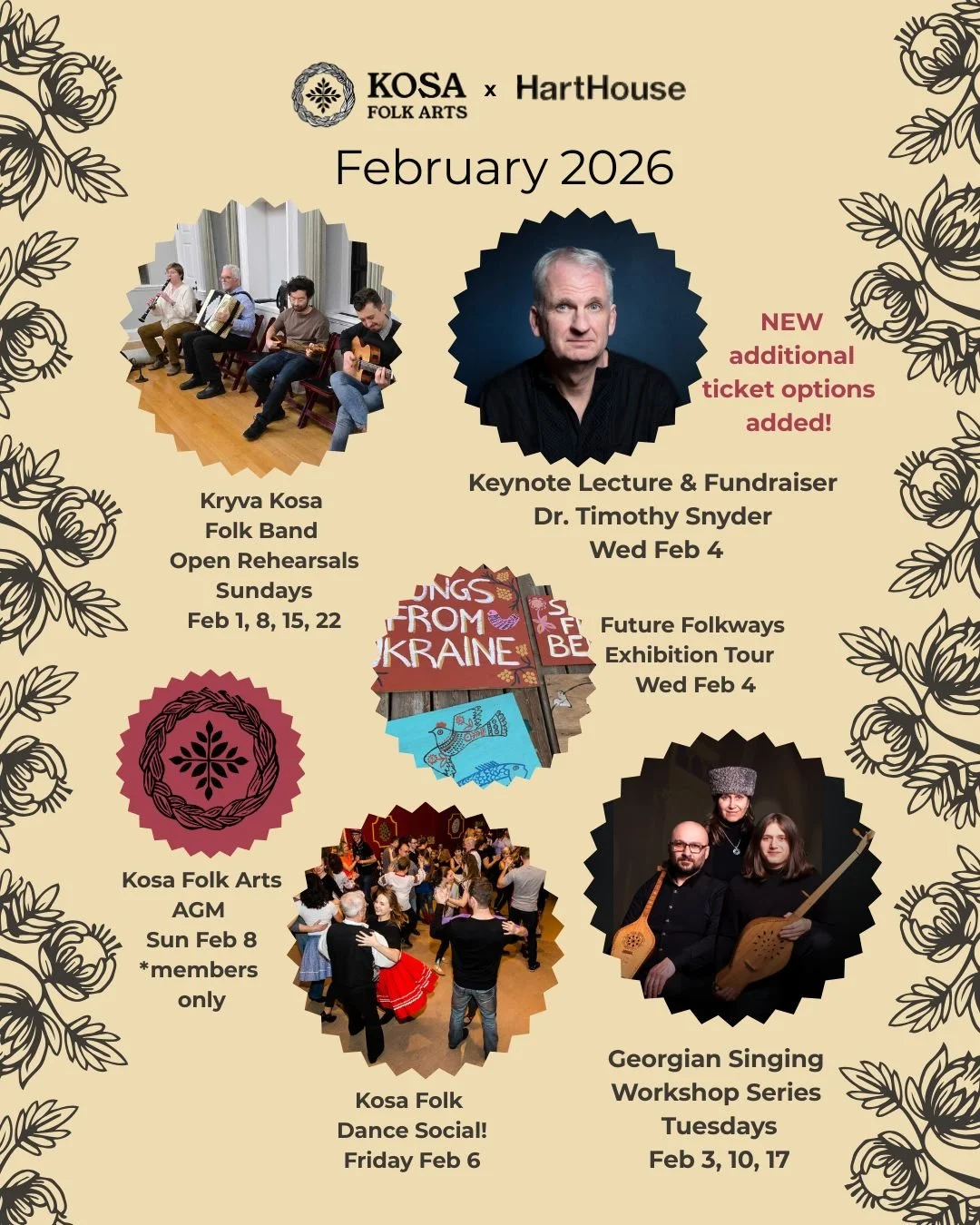 Here comes February! &hearts;️&hearts;️&hearts;️ 

Our last month of residency at Hart House is packed with incredible events not to be missed. 

Join us in song, craft, dance, and community!