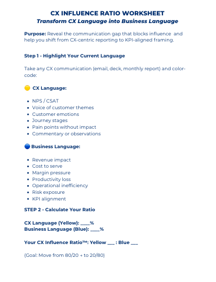 CX INFLUENCE RATIO WORKSHEET