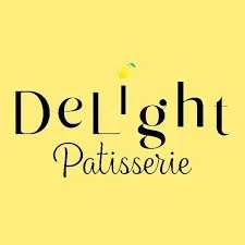 Logo for Delight Patisserie with yellow background and stylized text