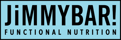 Jimmybar! Functional Nutrition logo on light blue background
