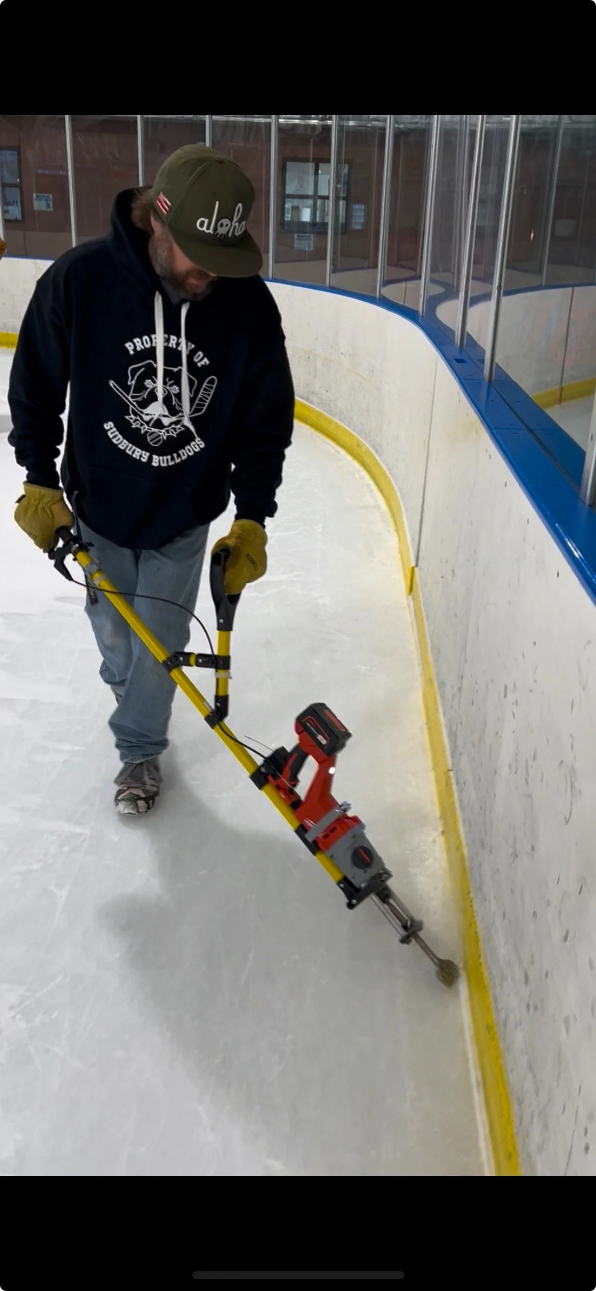 Demolition stick soft touch use on ice arena boards ice maintenance