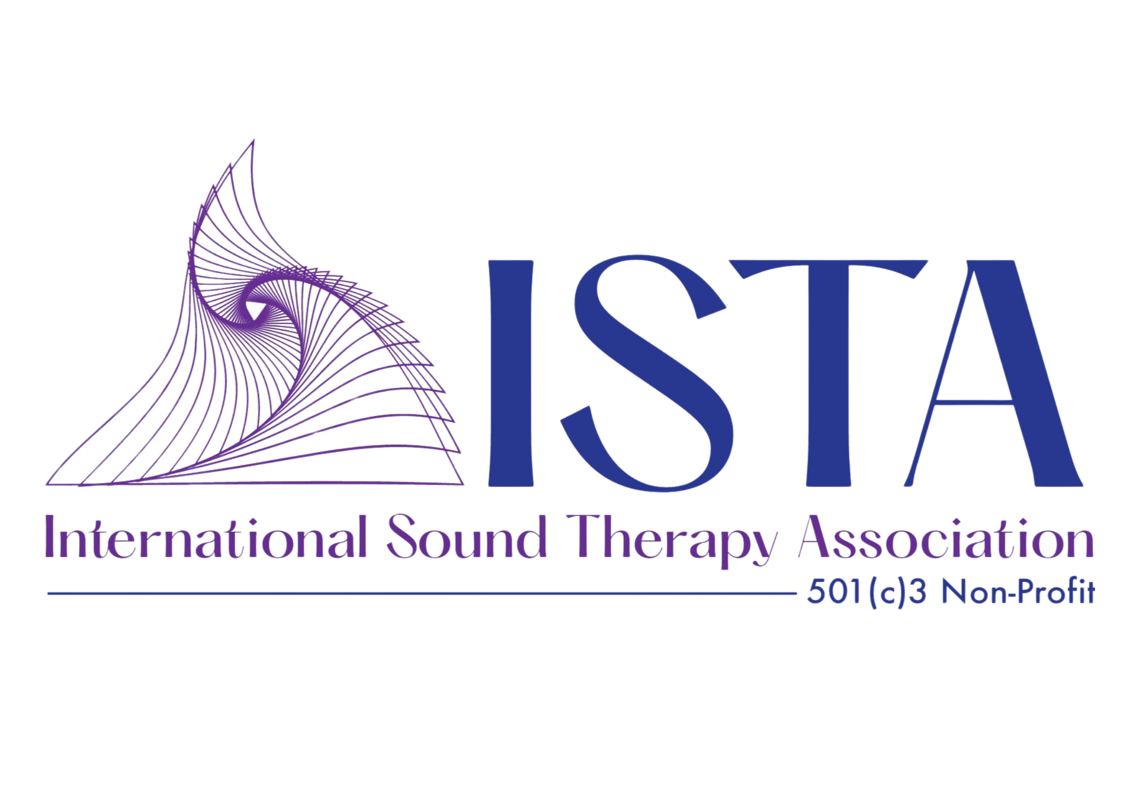 Logo of the International Sound Therapy Association, featuring a purple wave design and blue text.