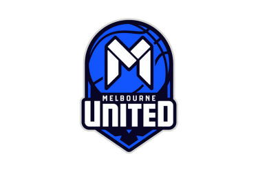 The Melbourne United logo featuring a blue and white color scheme with a stylized letter 'M' and a basketball design.