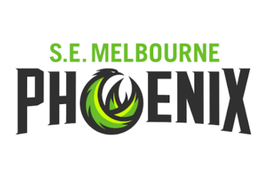 Logo of S.E. Melbourne Phoenix with stylized green and black phoenix head in the center