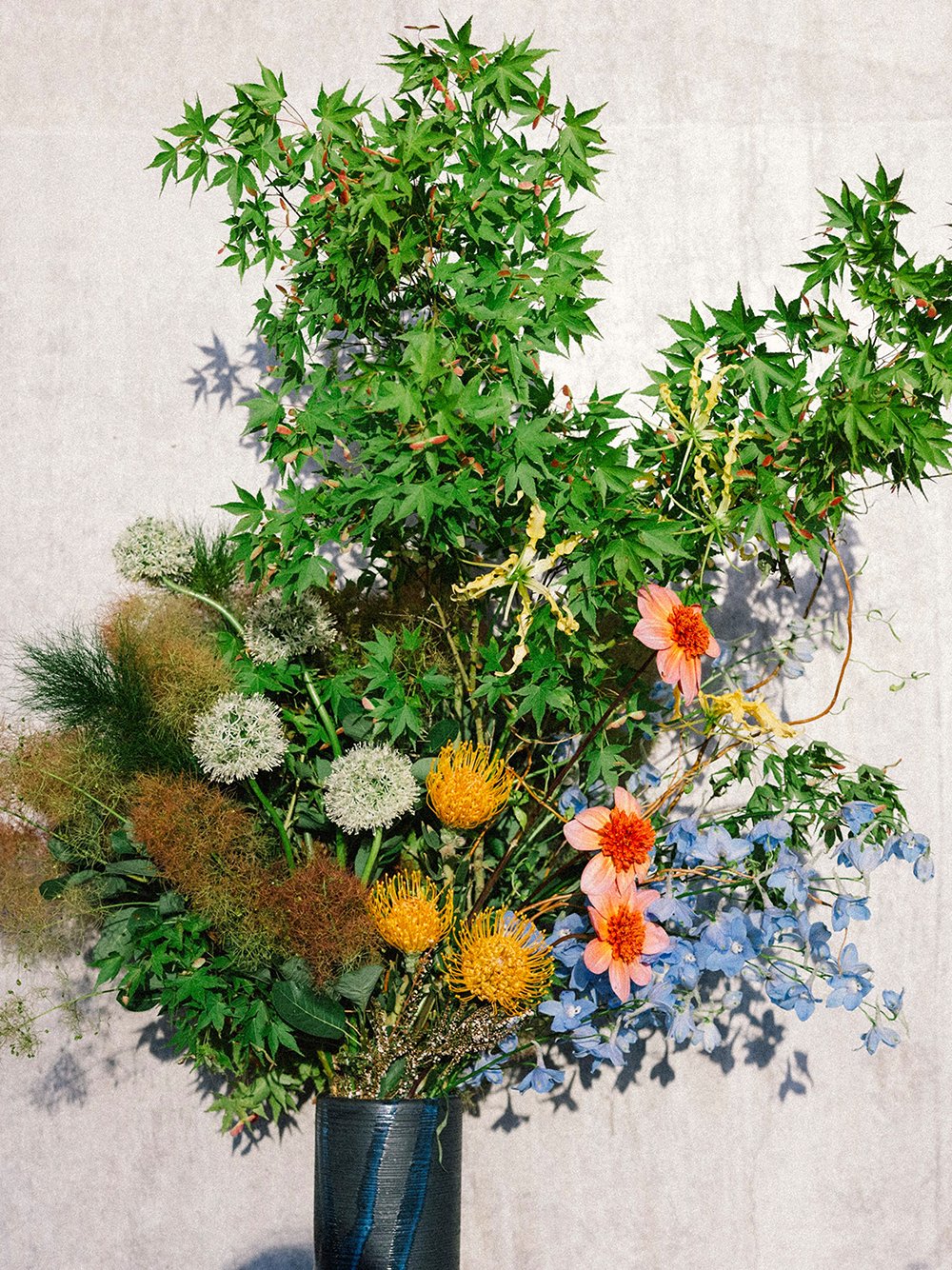 Large floral arrangement bar event colorful ikebana-inspiredflorals