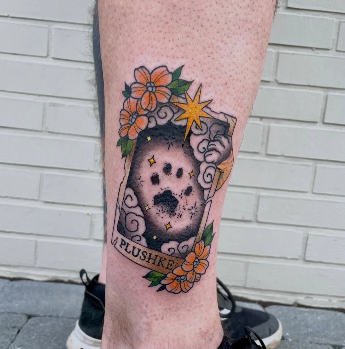 &bull; PLUSHKE &bull; memorial tattoo for their cat who sadly past away. Would you get a memorial tattoo for your pet? Let me know! DM to book 💌