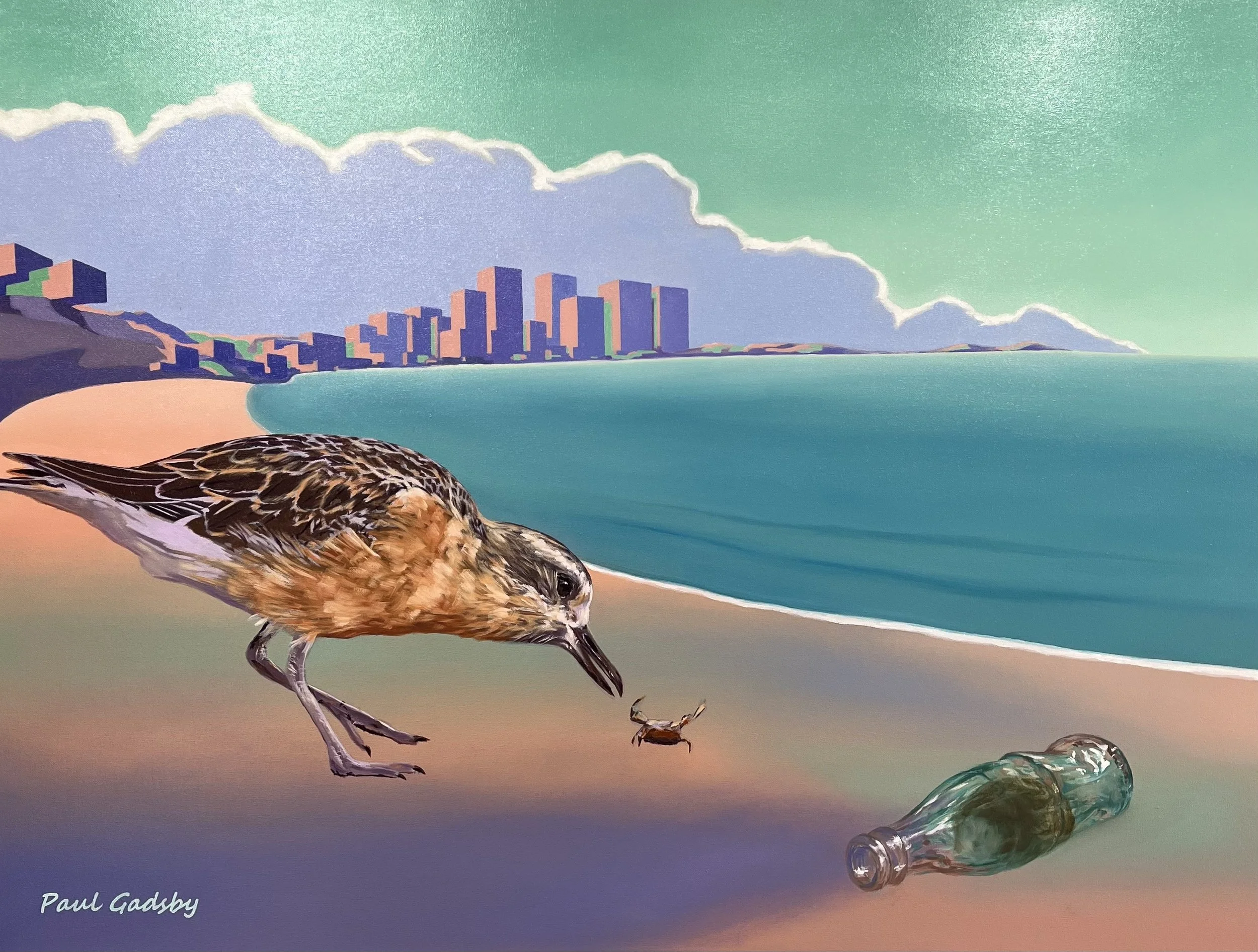 Unwanted Visitors - Tūturiwhatu NZ Dotterel  Oil 2020  $1495