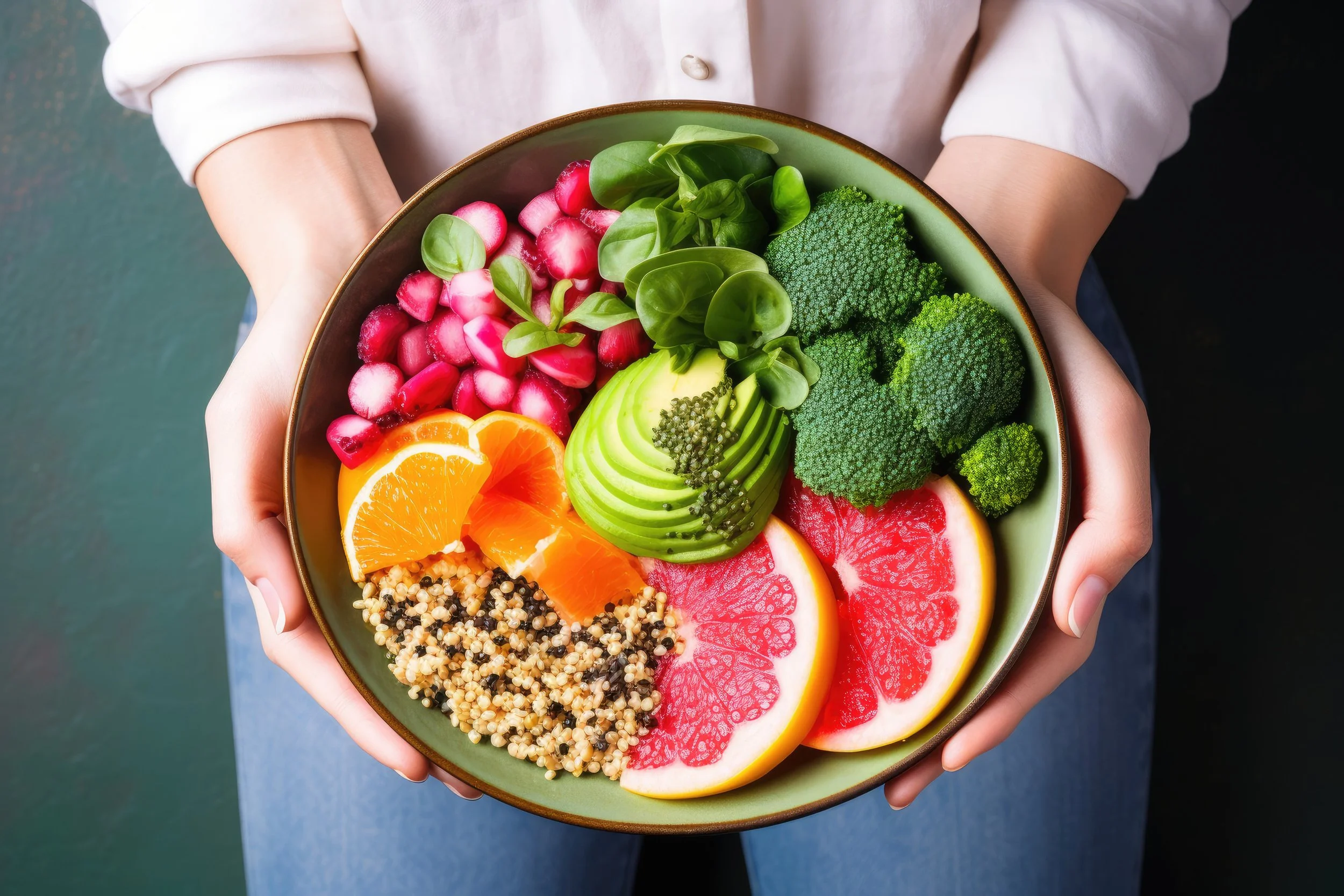 Bowl full of colorful food