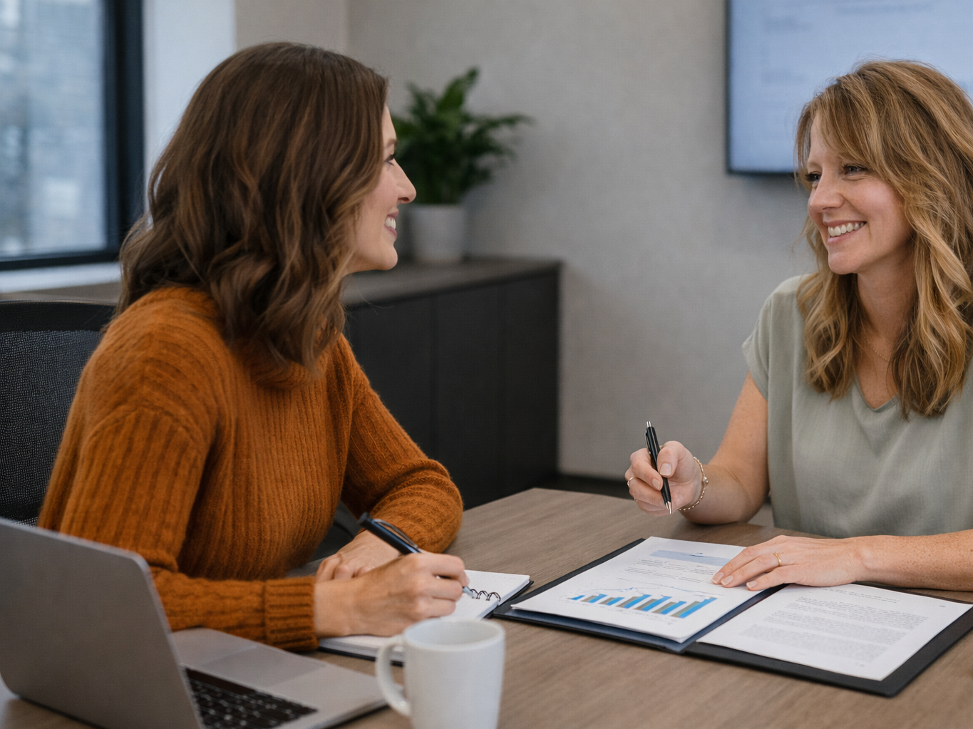 Lucinda Brophy, founder of Tandem Benefit Partners, and Amber Ratcliff discussing employee benefits and health insurance.