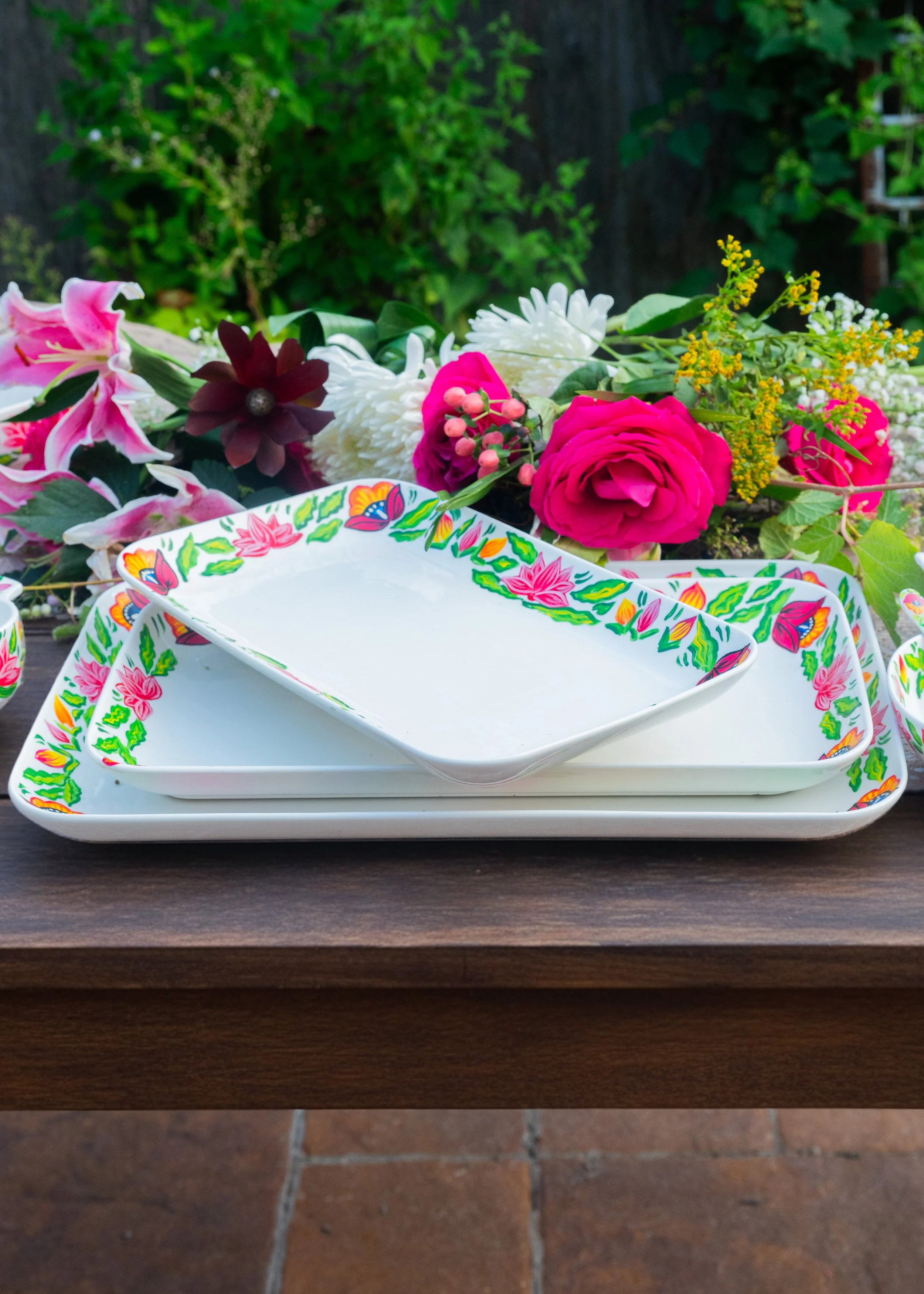 “Blooming Garden” Hand-Painted Serving Set