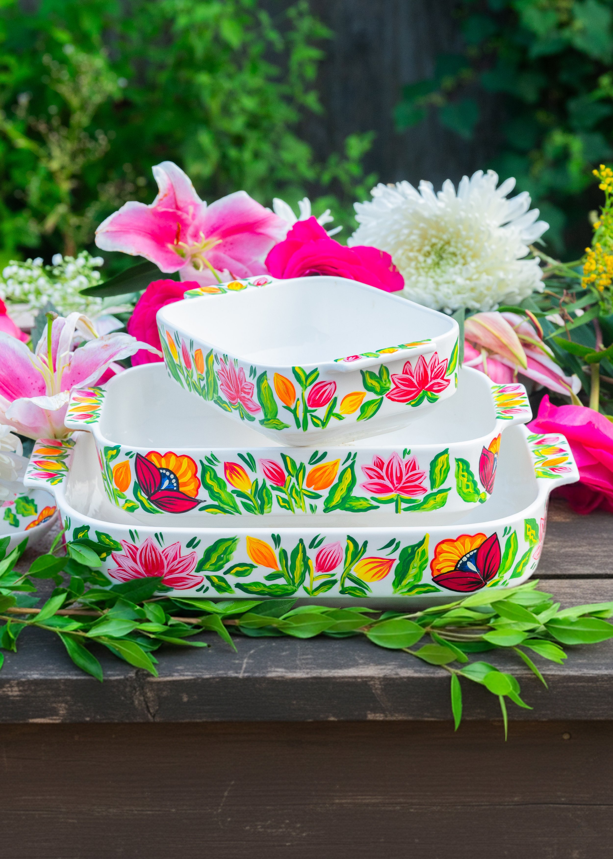 “Festival Bloom” Rectangular Platters (Set of 3)