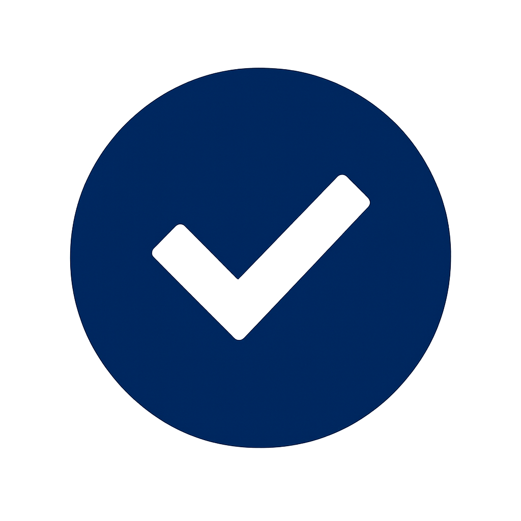 Blue circle with a black check mark inside.