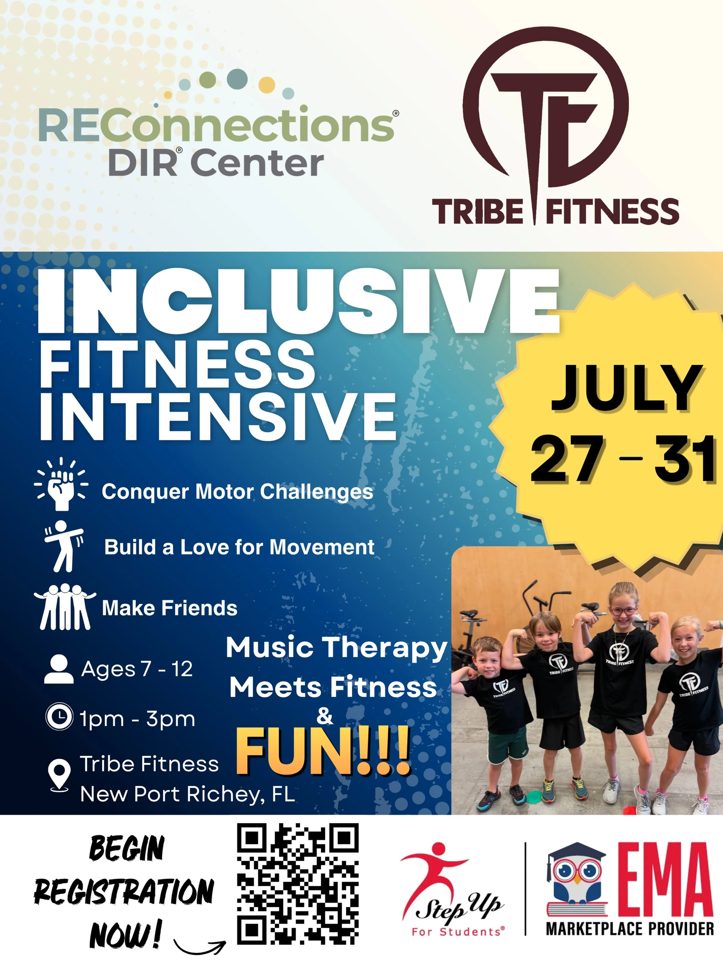 Summer just got an upgrade 🏋️ REConnections DIR Center and Tribe Fitness have teamed up to bring you the Inclusive Fitness Intensive &mdash; a 5-day experience for kids ages 7&ndash;12 that blends adaptive fitness, neurologic music therapy, and Floo