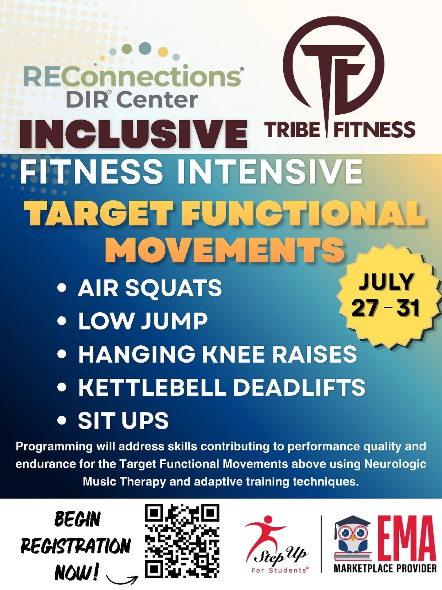 Target Acquired 🎯 REConnections DIR Center therapists and Tribe Fitness adaptive fitness coaches have teamed up to program our 5-Day Inclsive Fitness Intensive for neurodivergent children ages 7-12. Every activity and exercises will be carefully cur