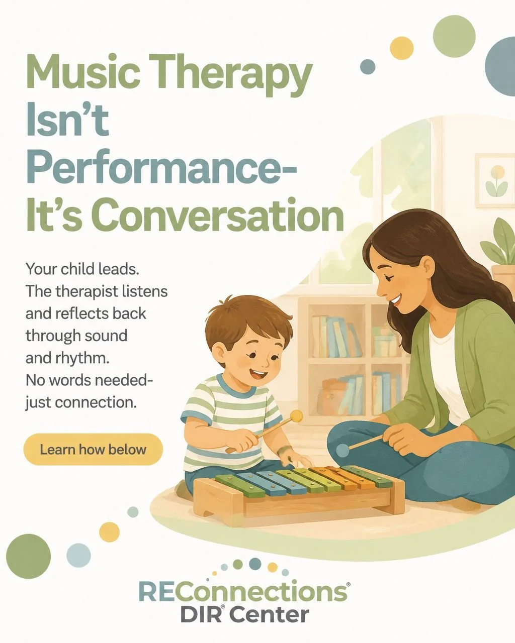 When your child can't find words, their nervous system speaks a different language-and music therapy is fluent in it. 

Here's what actually happens in the room: Your child makes a sound, a gesture, a rhythm. 

Our music therapist doesn't correct it 