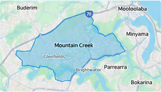 Map showing the Mountain Creek pool service area including Brightwater and Glenfields