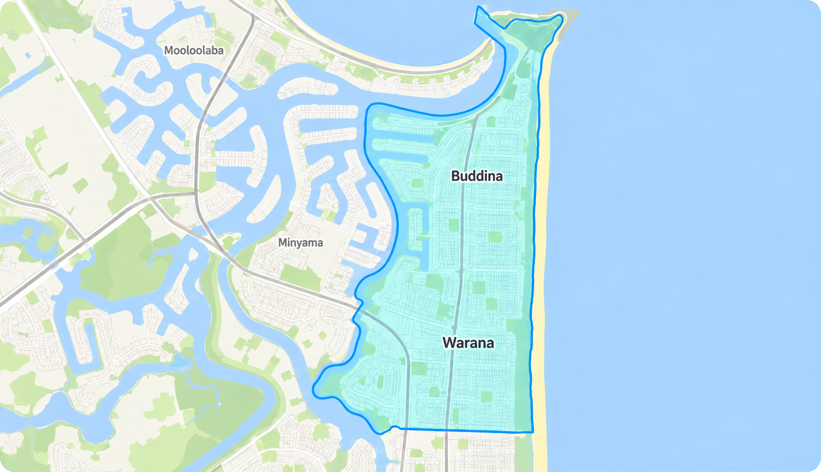 Map showing the Clarity Pool Services service area across Buddina and Warana