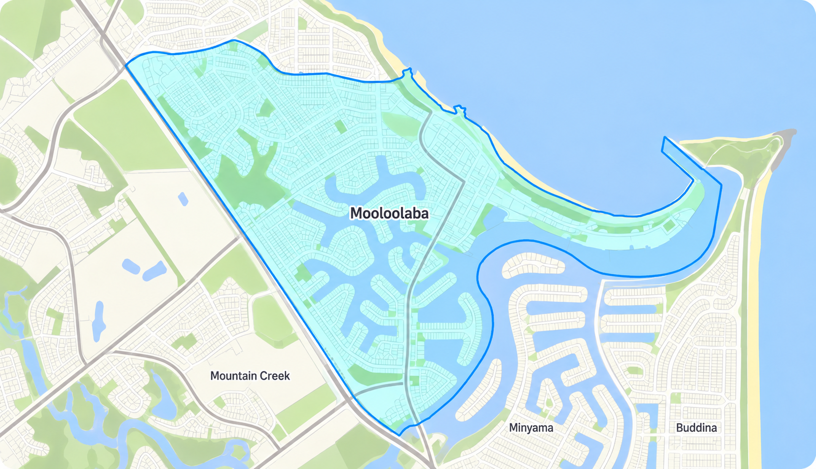 Map showing the Mooloolaba and Alexandra Headlands pool service area.
